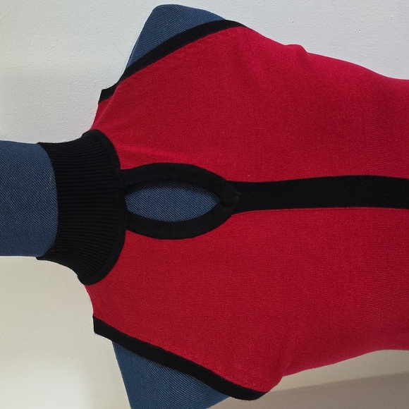 Premose Red and Black Sleeveless Mock Turtleneck Keyhole Soft Sweater - Picture 6 of 9